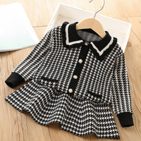 Load image into Gallery viewer, 2 Pieces Set Baby Kid Girls Checked Crochet Cardigan And Skirts Wholesale 230105492
