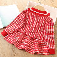 Load image into Gallery viewer, 2 Pieces Set Baby Kid Girls Checked Crochet Cardigan And Skirts Wholesale 230105492
