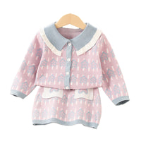 Load image into Gallery viewer, 2 Pieces Set Baby Kid Girls Cartoon Crochet Print Cardigan And Skirts Wholesale 230105493
