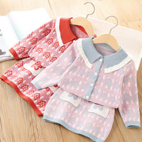 Load image into Gallery viewer, 2 Pieces Set Baby Kid Girls Cartoon Crochet Print Cardigan And Skirts Wholesale 230105493
