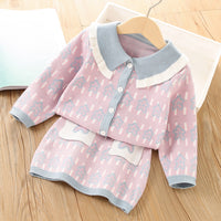 Load image into Gallery viewer, 2 Pieces Set Baby Kid Girls Cartoon Crochet Print Cardigan And Skirts Wholesale 230105493
