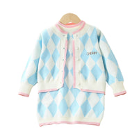 Load image into Gallery viewer, 2 Pieces Set Baby Kid Girls Letters Cartoon Embroidered Cardigan And Checked Dresses Wholesale 230105494
