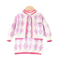 Load image into Gallery viewer, 2 Pieces Set Baby Kid Girls Letters Cartoon Embroidered Cardigan And Checked Dresses Wholesale 230105494
