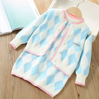 Load image into Gallery viewer, 2 Pieces Set Baby Kid Girls Letters Cartoon Embroidered Cardigan And Checked Dresses Wholesale 230105494
