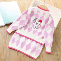 Load image into Gallery viewer, 2 Pieces Set Baby Kid Girls Letters Cartoon Embroidered Cardigan And Checked Dresses Wholesale 230105494
