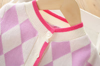 Load image into Gallery viewer, 2 Pieces Set Baby Kid Girls Letters Cartoon Embroidered Cardigan And Checked Dresses Wholesale 230105494
