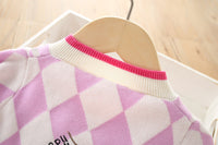 Load image into Gallery viewer, 2 Pieces Set Baby Kid Girls Letters Cartoon Embroidered Cardigan And Checked Dresses Wholesale 230105494

