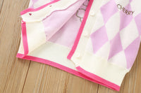 Load image into Gallery viewer, 2 Pieces Set Baby Kid Girls Letters Cartoon Embroidered Cardigan And Checked Dresses Wholesale 230105494
