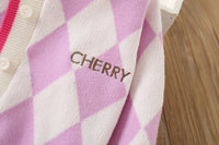 Load image into Gallery viewer, 2 Pieces Set Baby Kid Girls Letters Cartoon Embroidered Cardigan And Checked Dresses Wholesale 230105494
