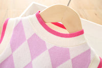 Load image into Gallery viewer, 2 Pieces Set Baby Kid Girls Letters Cartoon Embroidered Cardigan And Checked Dresses Wholesale 230105494
