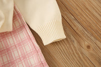 Load image into Gallery viewer, 2 Pieces Set Baby Kid Girls Bow Crochet Cardigan And Checked Skirts Wholesale 230105495
