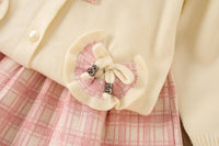 Load image into Gallery viewer, 2 Pieces Set Baby Kid Girls Bow Crochet Cardigan And Checked Skirts Wholesale 230105495
