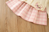 Load image into Gallery viewer, 2 Pieces Set Baby Kid Girls Bow Crochet Cardigan And Checked Skirts Wholesale 230105495
