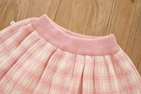 Load image into Gallery viewer, 2 Pieces Set Baby Kid Girls Bow Crochet Cardigan And Checked Skirts Wholesale 230105495
