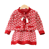 Load image into Gallery viewer, 2 Pieces Set Baby Kid Girls Bow Crochet Cardigan And Skirts Wholesale 230105496
