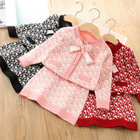 Load image into Gallery viewer, 2 Pieces Set Baby Kid Girls Bow Crochet Cardigan And Skirts Wholesale 230105496
