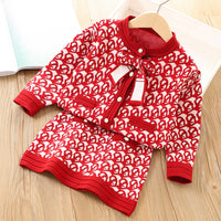 Load image into Gallery viewer, 2 Pieces Set Baby Kid Girls Bow Crochet Cardigan And Skirts Wholesale 230105496
