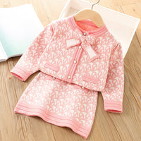 Load image into Gallery viewer, 2 Pieces Set Baby Kid Girls Bow Crochet Cardigan And Skirts Wholesale 230105496
