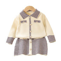 Load image into Gallery viewer, 2 Pieces Set Baby Kid Girls Color-blocking Checked Crochet Cardigan And Skirts Wholesale 230105516
