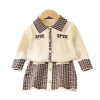 Load image into Gallery viewer, 2 Pieces Set Baby Kid Girls Color-blocking Checked Crochet Cardigan And Skirts Wholesale 230105516
