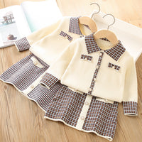 Load image into Gallery viewer, 2 Pieces Set Baby Kid Girls Color-blocking Checked Crochet Cardigan And Skirts Wholesale 230105516
