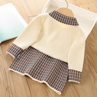 Load image into Gallery viewer, 2 Pieces Set Baby Kid Girls Color-blocking Checked Crochet Cardigan And Skirts Wholesale 230105516
