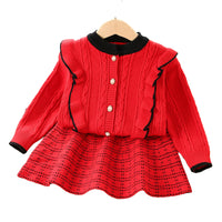 Load image into Gallery viewer, 2 Pieces Set Baby Kid Girls Color-blocking Crochet Cardigan And Skirts Wholesale 230105518
