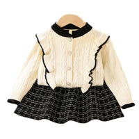 Load image into Gallery viewer, 2 Pieces Set Baby Kid Girls Color-blocking Crochet Cardigan And Skirts Wholesale 230105518

