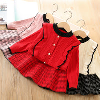 Load image into Gallery viewer, 2 Pieces Set Baby Kid Girls Color-blocking Crochet Cardigan And Skirts Wholesale 230105518
