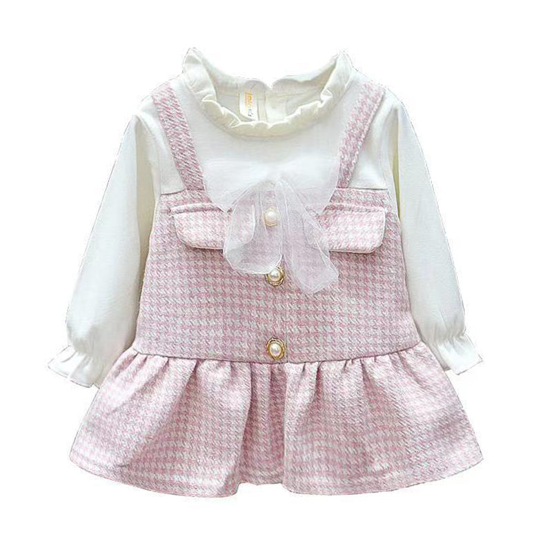 Baby Kid Girls Color-blocking Checked Dresses Wholesale 23010552