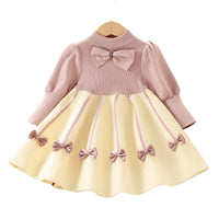 Load image into Gallery viewer, Baby Kid Girls Color-blocking Bow Crochet Dresses Wholesale 230105526
