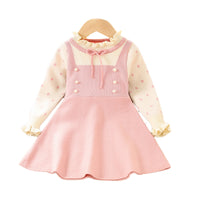 Load image into Gallery viewer, Baby Kid Girls Color-blocking Polka dots Bow Crochet Dresses Wholesale 230105527
