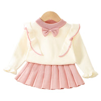 Load image into Gallery viewer, 2 Pieces Set Baby Kid Girls Color-blocking Bow Sweaters And Solid Color Skirts Wholesale 230105529
