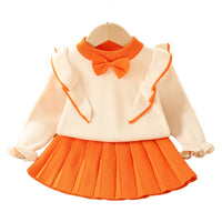 Load image into Gallery viewer, 2 Pieces Set Baby Kid Girls Color-blocking Bow Sweaters And Solid Color Skirts Wholesale 230105529
