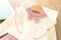 Load image into Gallery viewer, 2 Pieces Set Baby Kid Girls Color-blocking Bow Sweaters And Solid Color Skirts Wholesale 230105529
