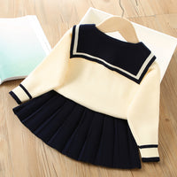 Load image into Gallery viewer, 2 Pieces Set Baby Kid Girls Color-blocking Bow Crochet Cardigan And Solid Color Skirts Wholesale 230105539
