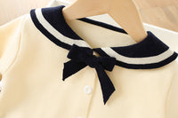 Load image into Gallery viewer, 2 Pieces Set Baby Kid Girls Color-blocking Bow Crochet Cardigan And Solid Color Skirts Wholesale 230105539
