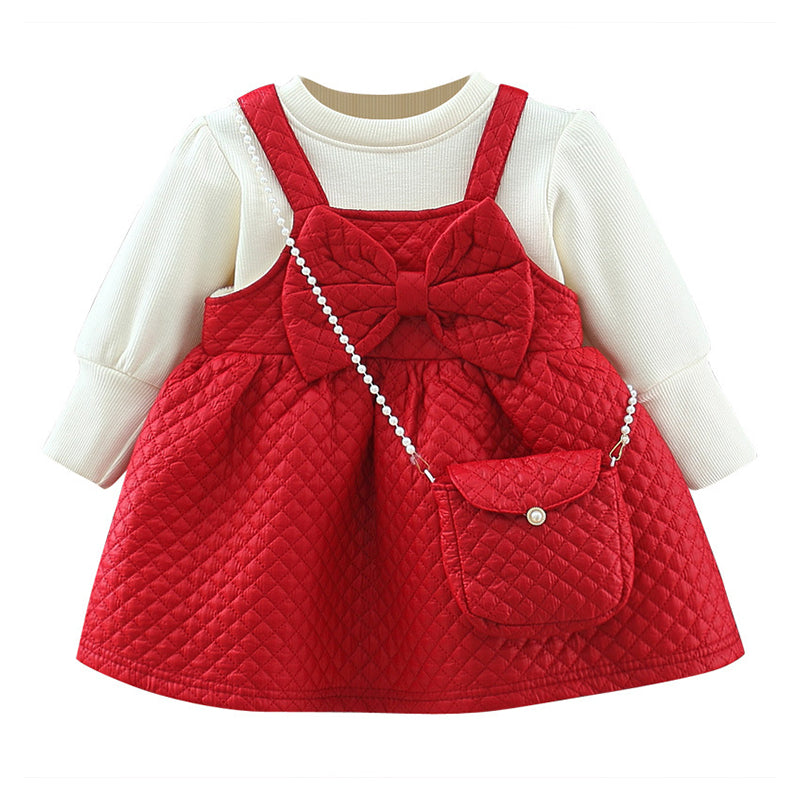 2 Pieces Set Baby Kid Girls Solid Color Tops And Bow Dresses Wholesale 230105549