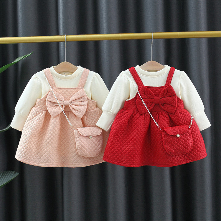 2 Pieces Set Baby Kid Girls Solid Color Tops And Bow Dresses Wholesale 230105549