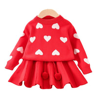 Load image into Gallery viewer, 2 Pieces Set Baby Kid Girls Valentine&#39;s Day Love heart Crochet Sweaters And Solid Color Skirts Wholesale 230105582

