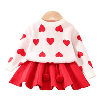Load image into Gallery viewer, 2 Pieces Set Baby Kid Girls Valentine&#39;s Day Love heart Crochet Sweaters And Solid Color Skirts Wholesale 230105582
