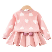 Load image into Gallery viewer, 2 Pieces Set Baby Kid Girls Valentine&#39;s Day Love heart Crochet Sweaters And Solid Color Skirts Wholesale 230105582
