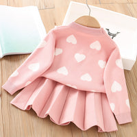 Load image into Gallery viewer, 2 Pieces Set Baby Kid Girls Valentine&#39;s Day Love heart Crochet Sweaters And Solid Color Skirts Wholesale 230105582
