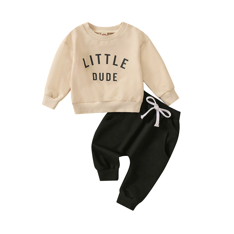 2 Pieces Set Baby Kid Boys Letters Tops And Solid Color Ribbon Pants Wholesale 230105584