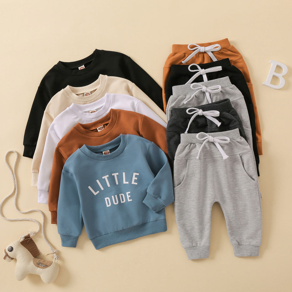 2 Pieces Set Baby Kid Boys Letters Tops And Solid Color Ribbon Pants Wholesale 230105584