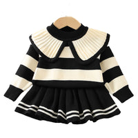 Load image into Gallery viewer, 2 Pieces Set Baby Kid Girls Color-blocking Crochet Sweaters And Striped Skirts Wholesale 230105585
