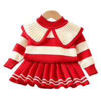 Load image into Gallery viewer, 2 Pieces Set Baby Kid Girls Color-blocking Crochet Sweaters And Striped Skirts Wholesale 230105585
