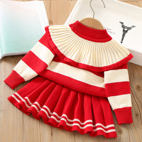 Load image into Gallery viewer, 2 Pieces Set Baby Kid Girls Color-blocking Crochet Sweaters And Striped Skirts Wholesale 230105585
