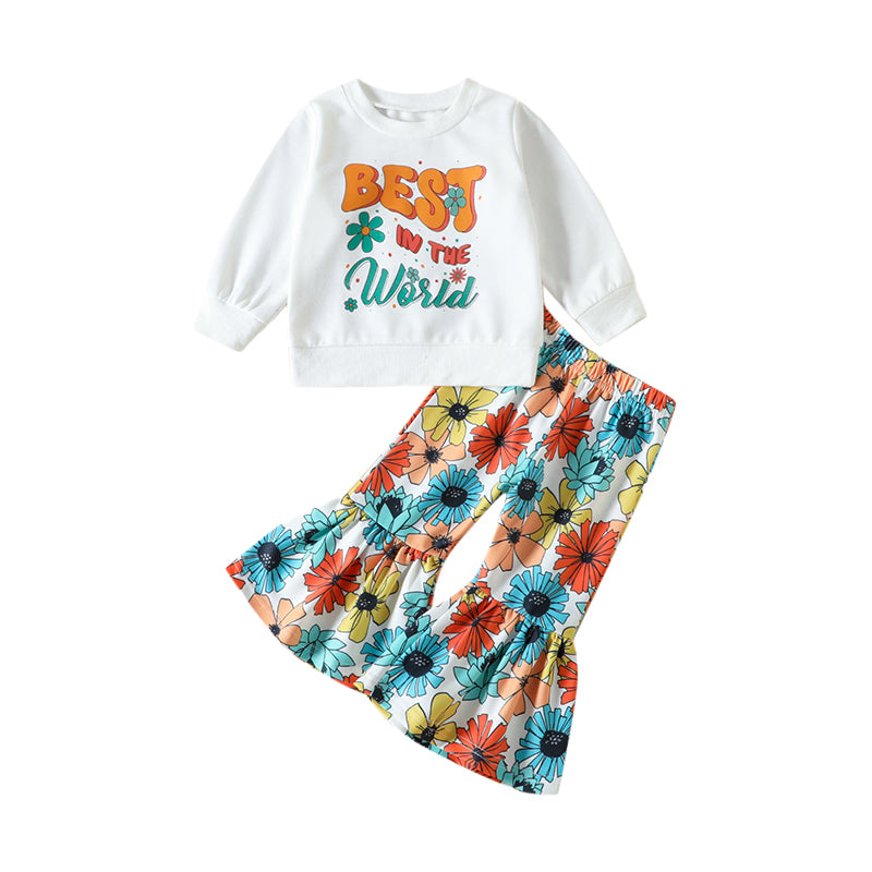 2 Pieces Set Baby Kid Girls Letters Flower Hoodies Swearshirts And Print Pants Wholesale 230105607