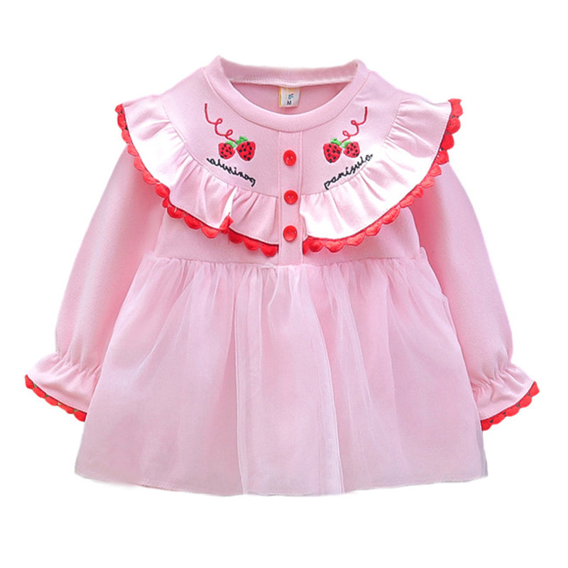 Baby Kid Girls Color-blocking Fruit Embroidered Dresses Wholesale 23010561